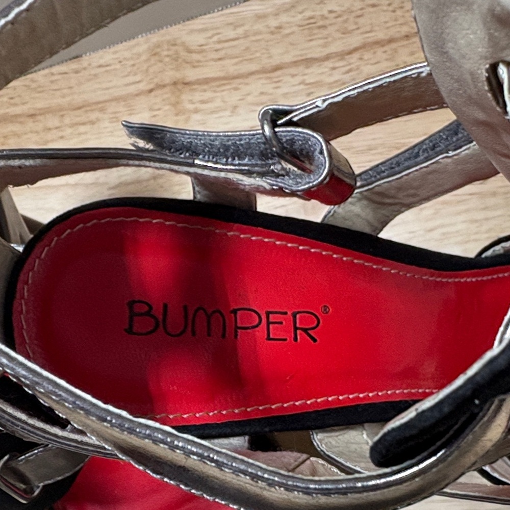 Bumper Black Suede & Silver Metallic Strappy High Heel Sandals with Red Insoles - Picture 2 of 10